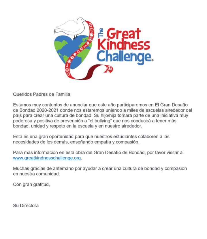Parent Letter Kindness Spanish