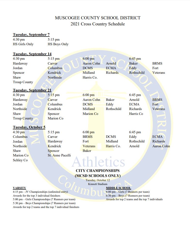 Cross Country Schedule 2021