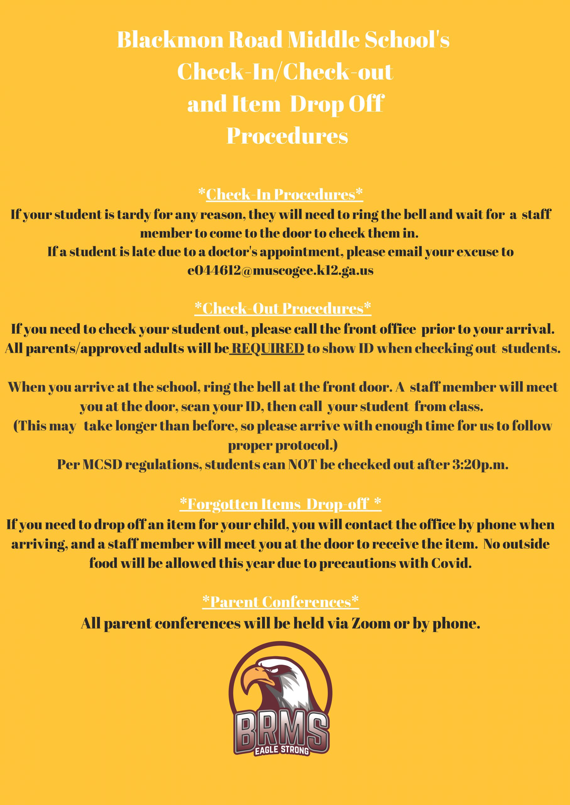 Check in Check out procedures