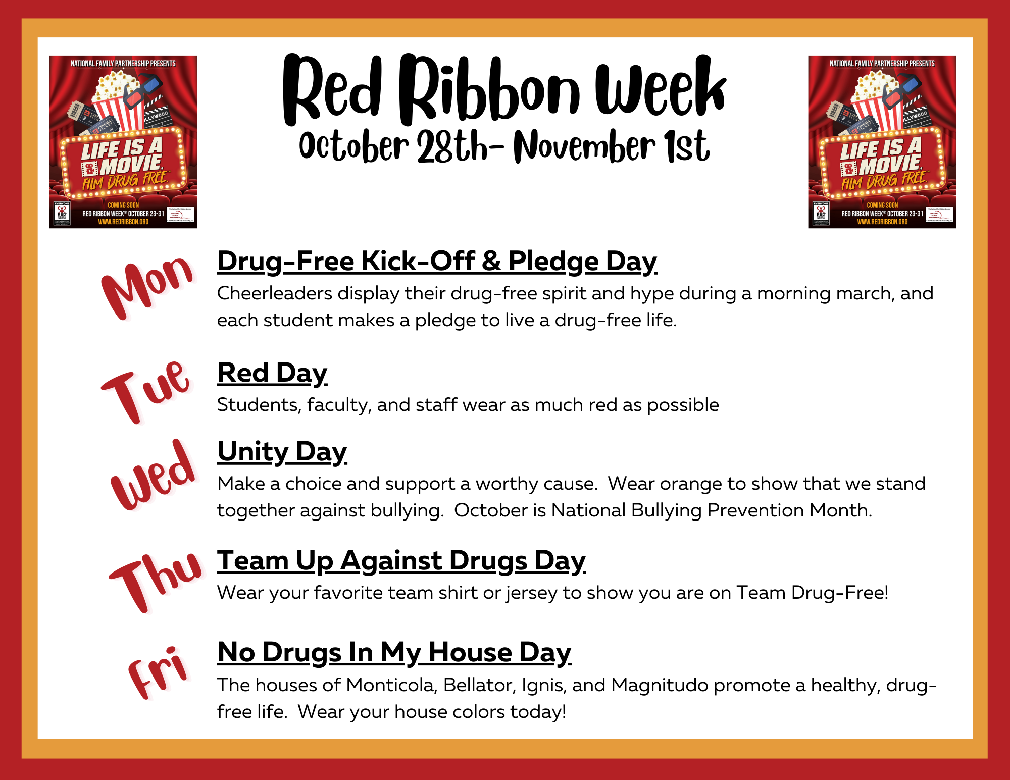 Red Ribbon Week October 28th – November 1st