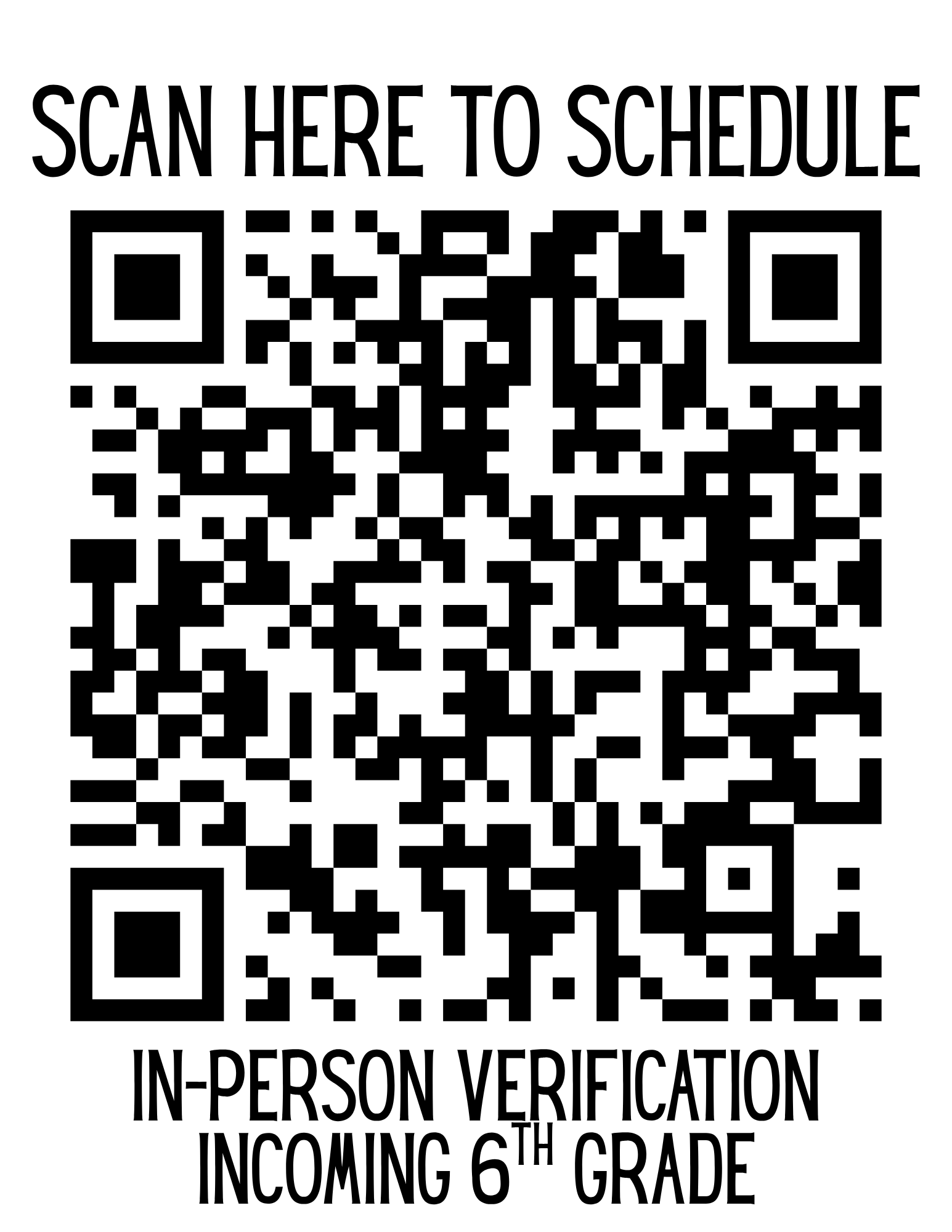 QR code for 6th grade verification appointments on July 28