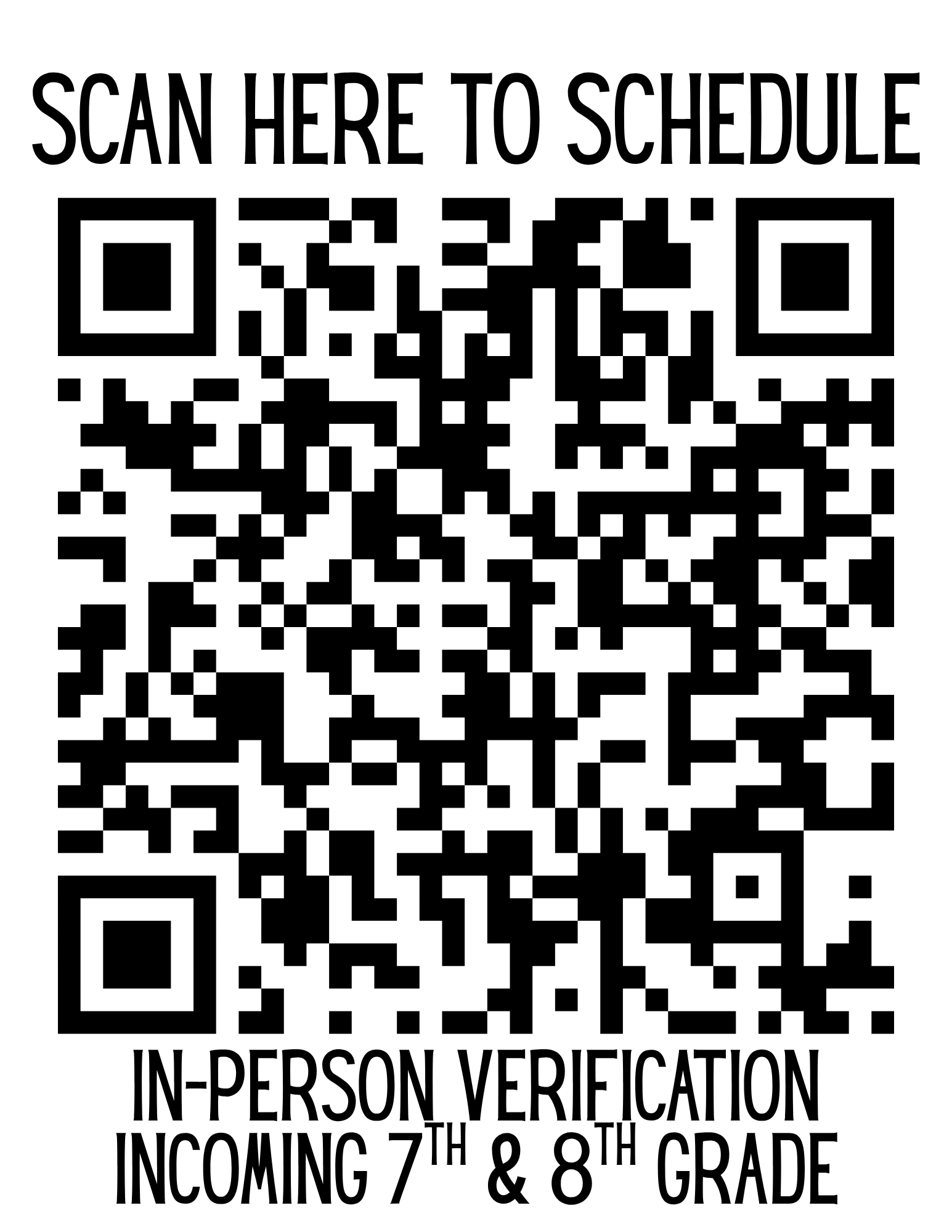 QR code for 7th and 8th grade verification appointments on July 29