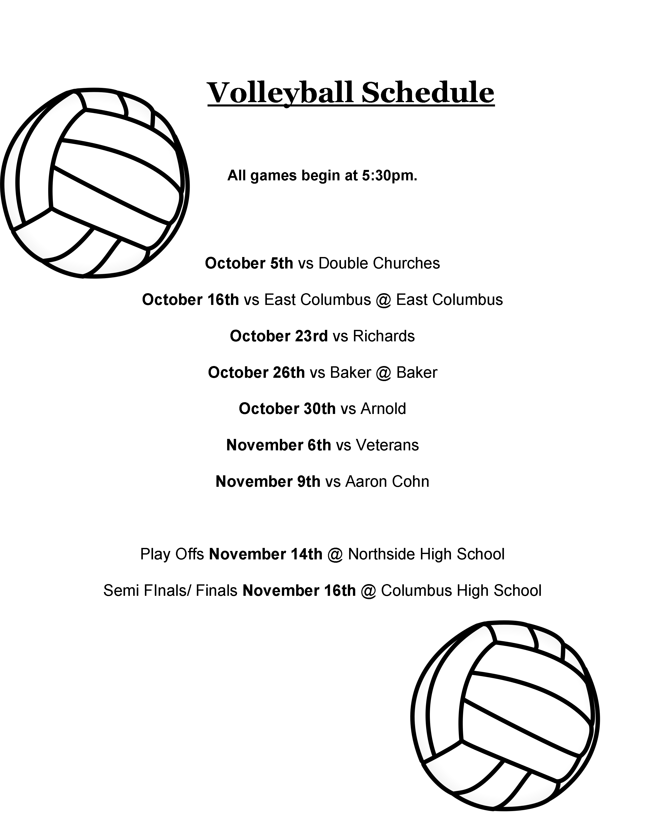 Volleyball Schedule