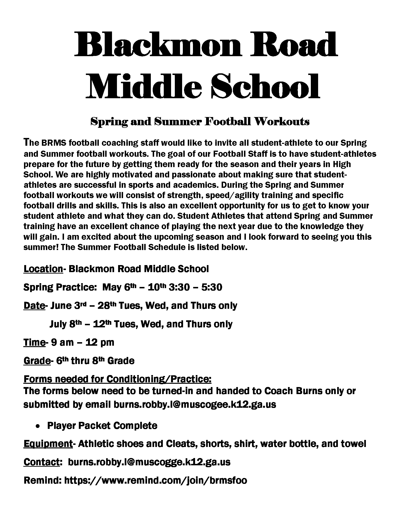 Football Blackmon Road Middle School