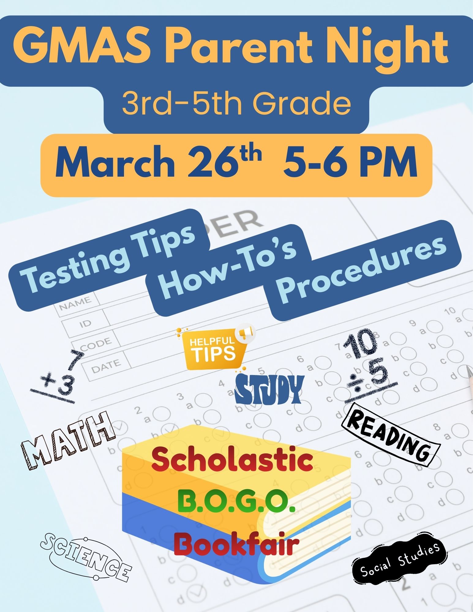 This image is a flyer describing when GMAS Parent Night will be, including the date and times that are already described in the post.