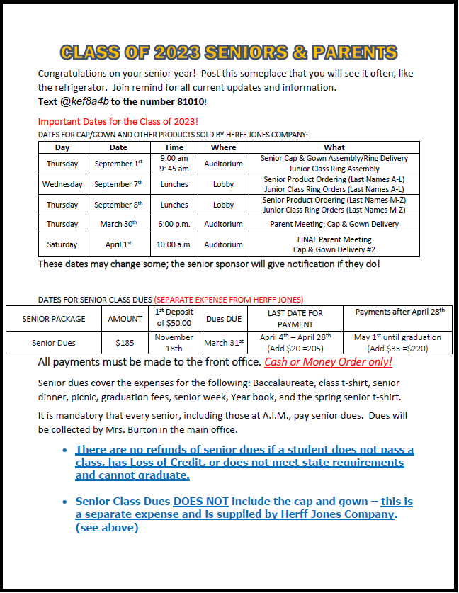 Calendar and Fees