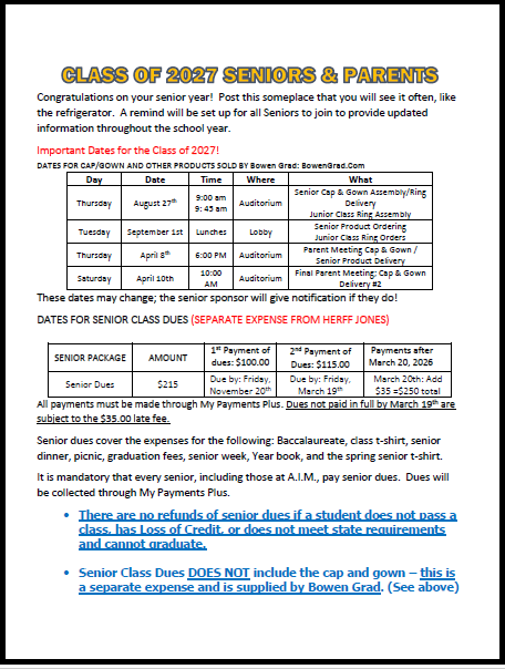 Upcoming Senior Dates