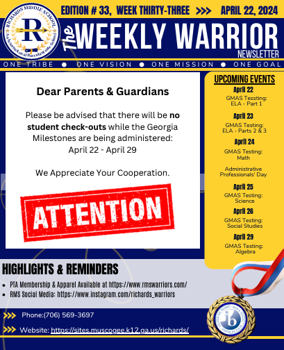 Weekly Warrior 4.22.24 | Richards Middle School