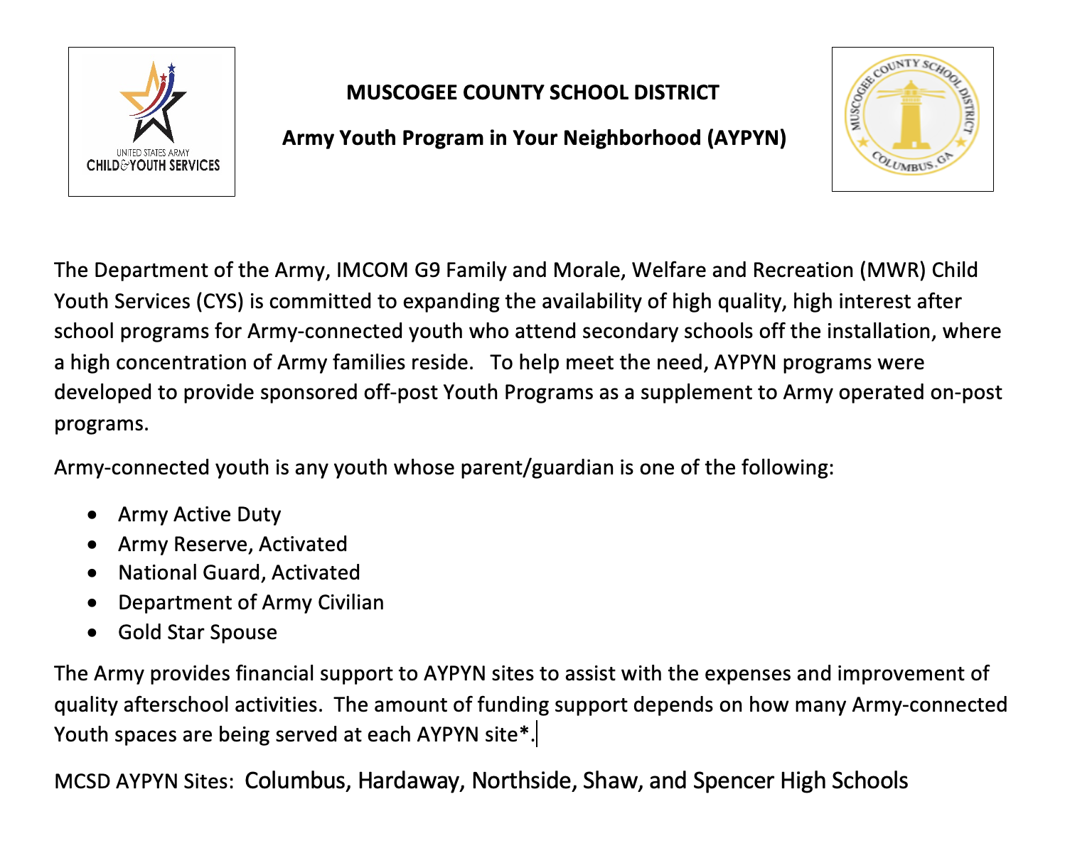 Army Youth Program in Your Neighborhood (AYPYN) | Shaw High School
