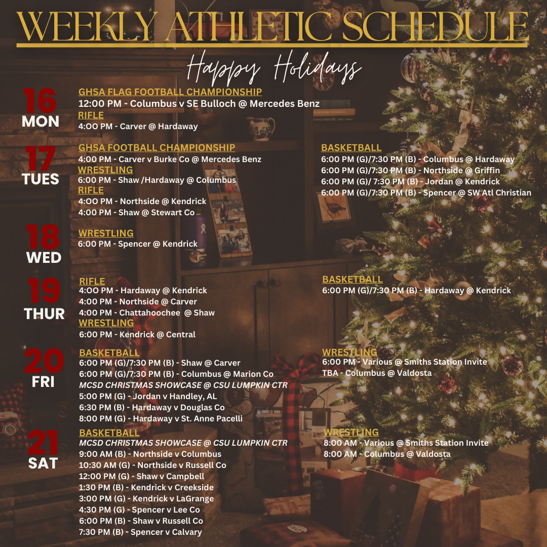 Weekly Athletic Schedule: December 16th – 21st