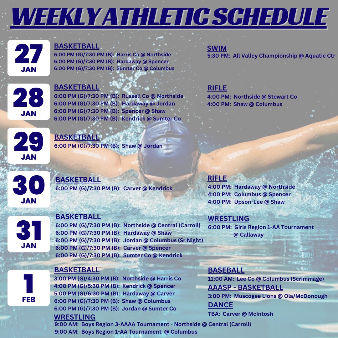 Weekly Athletic Schedule for this Week (1/27-2/1)