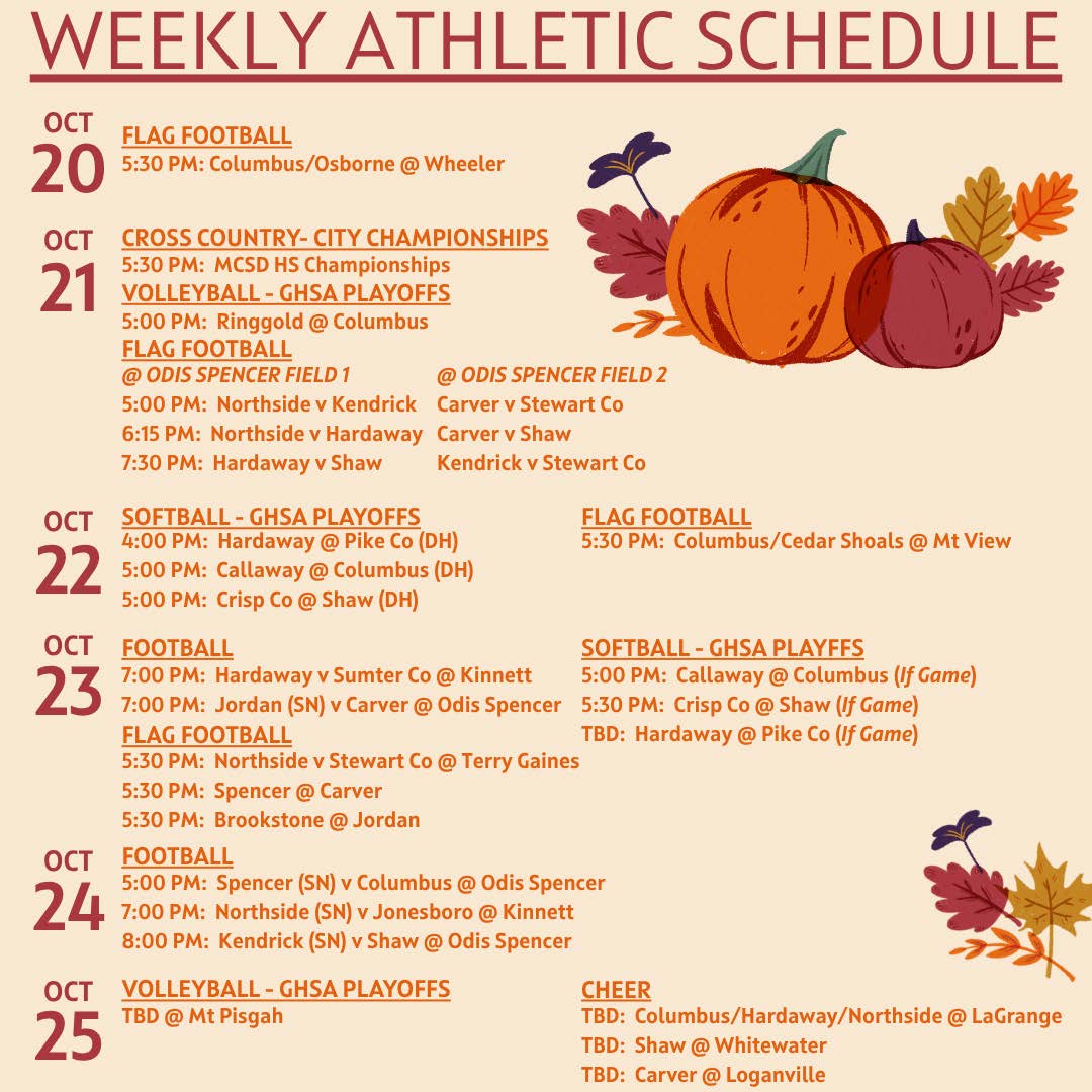 MCSD Weekly Athletic Schedule