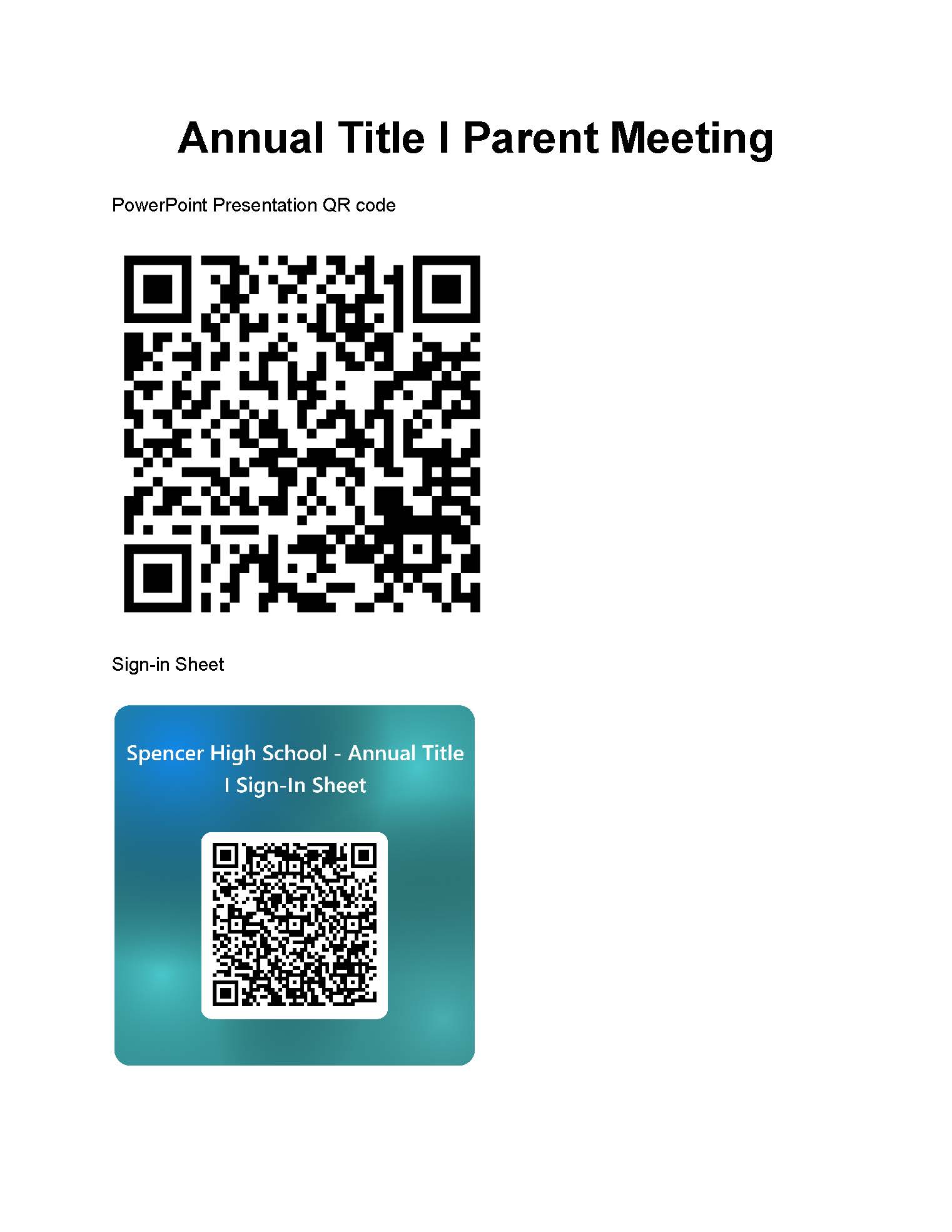 Title I Parent Meeting Sign-in