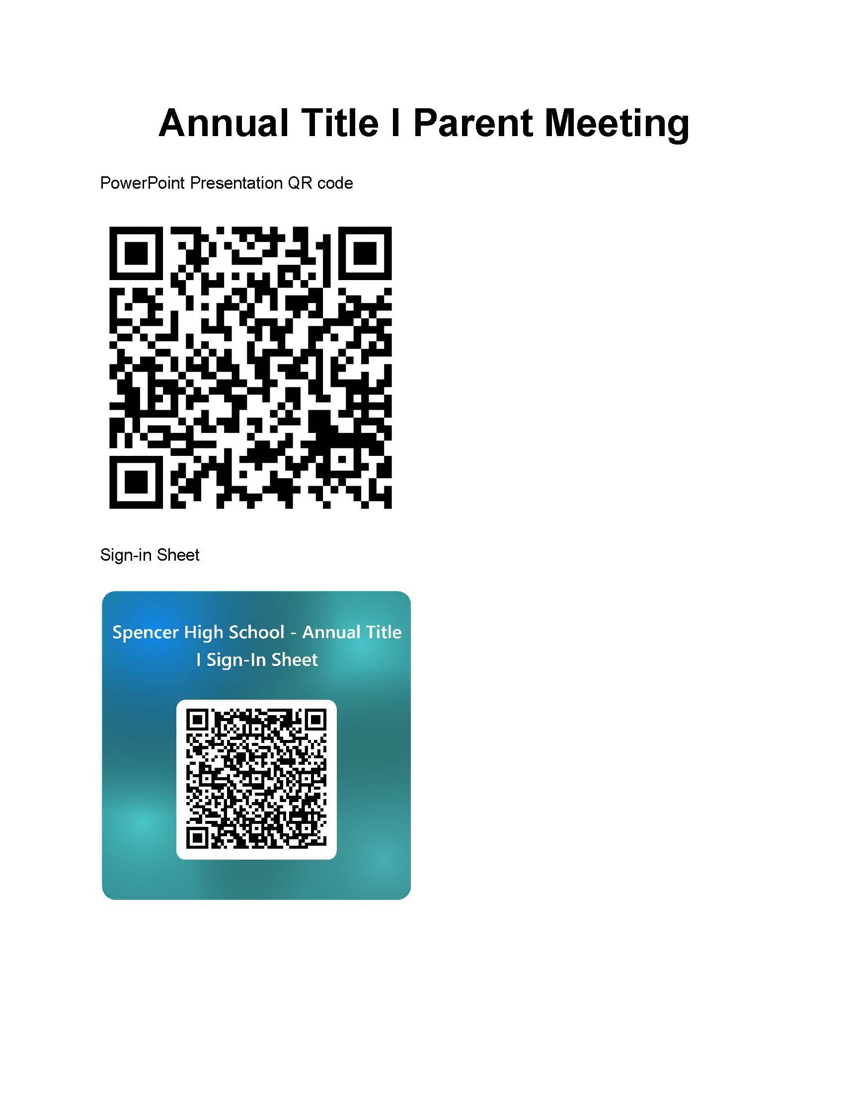 Title I Parent Meeting Sign-in